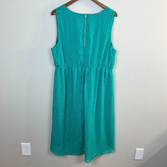 Lane Bryant Dress 18/20 Green V-Neck Sleeveless Polka Dot High Low Knee Length - Picture 5 of 9